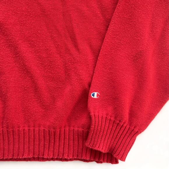 Vintage Knit Champion Crewneck Sweater Red USA Made Solid Unisex L 80s 90s - Picture 3 of 9